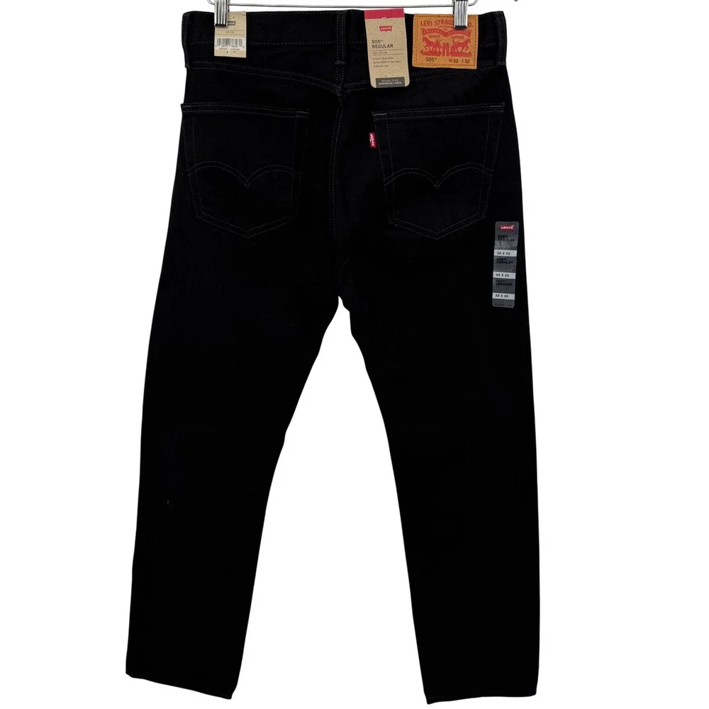 Levi's 505 Regular Fit Jeans Mens 32x32 Black Straight Leg Denim 00505-0260